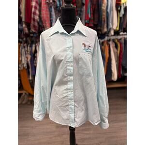 Modern Get Lucky 65th Appaloosa Nationals Emblem White & Teal Striped Button Up